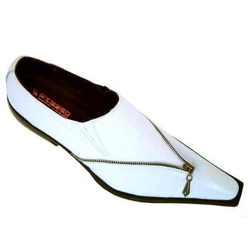 Fiesso White Zipper Pointed Toe Leather Shoes FI8031